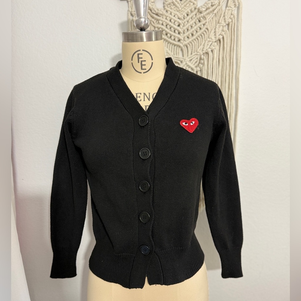 Comme des Garcons Black Cardigan with Red Heart Patch